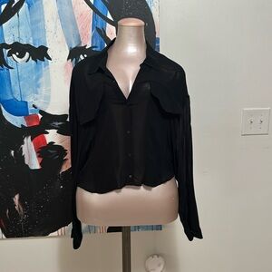 Zara, NWT, semi-sheer cropped black blouse